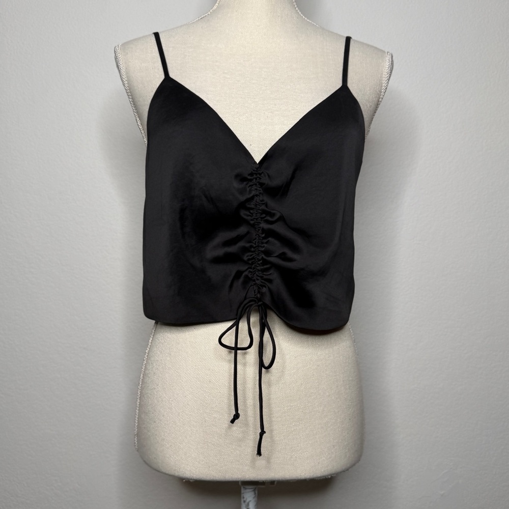 Wilfred Verso Camisole Black Satin Ruched Front Adjustable Straps NWT Size M